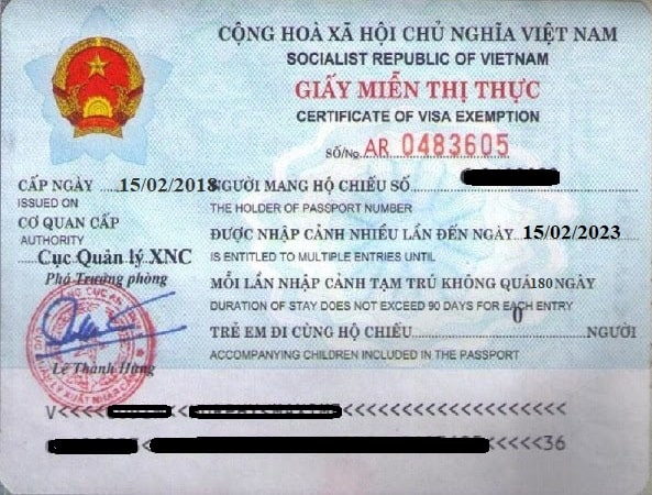 Sample of Vietnam 5 years visa exemption certificate